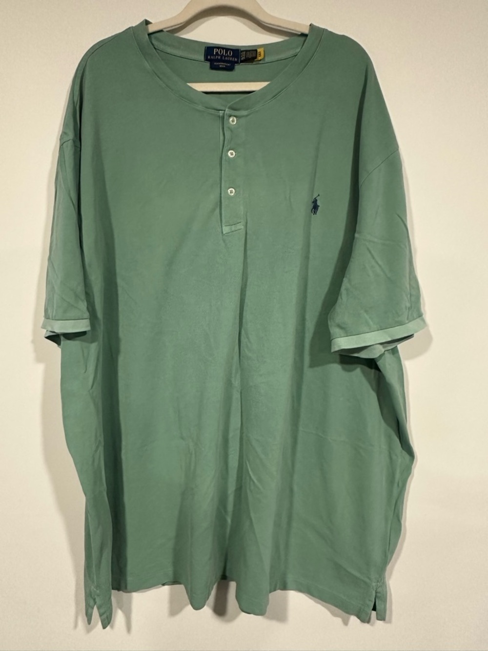 Polo Ralph Lauren Shirt Mens 4XB Green Featherweight Mesh Henley T-Shirt Tee
